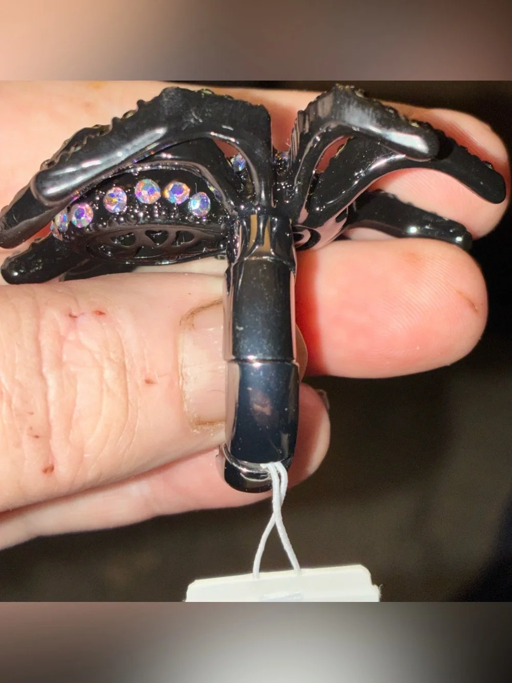 BETSEY JOHNSON 2026 Halloween Crystal-Studded Gothic Spider Stretch Ring NEW NWT